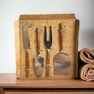 Cheese Knife Set 4 Piece Stainless Steel Copper Handle 6" Cutters Slicer New